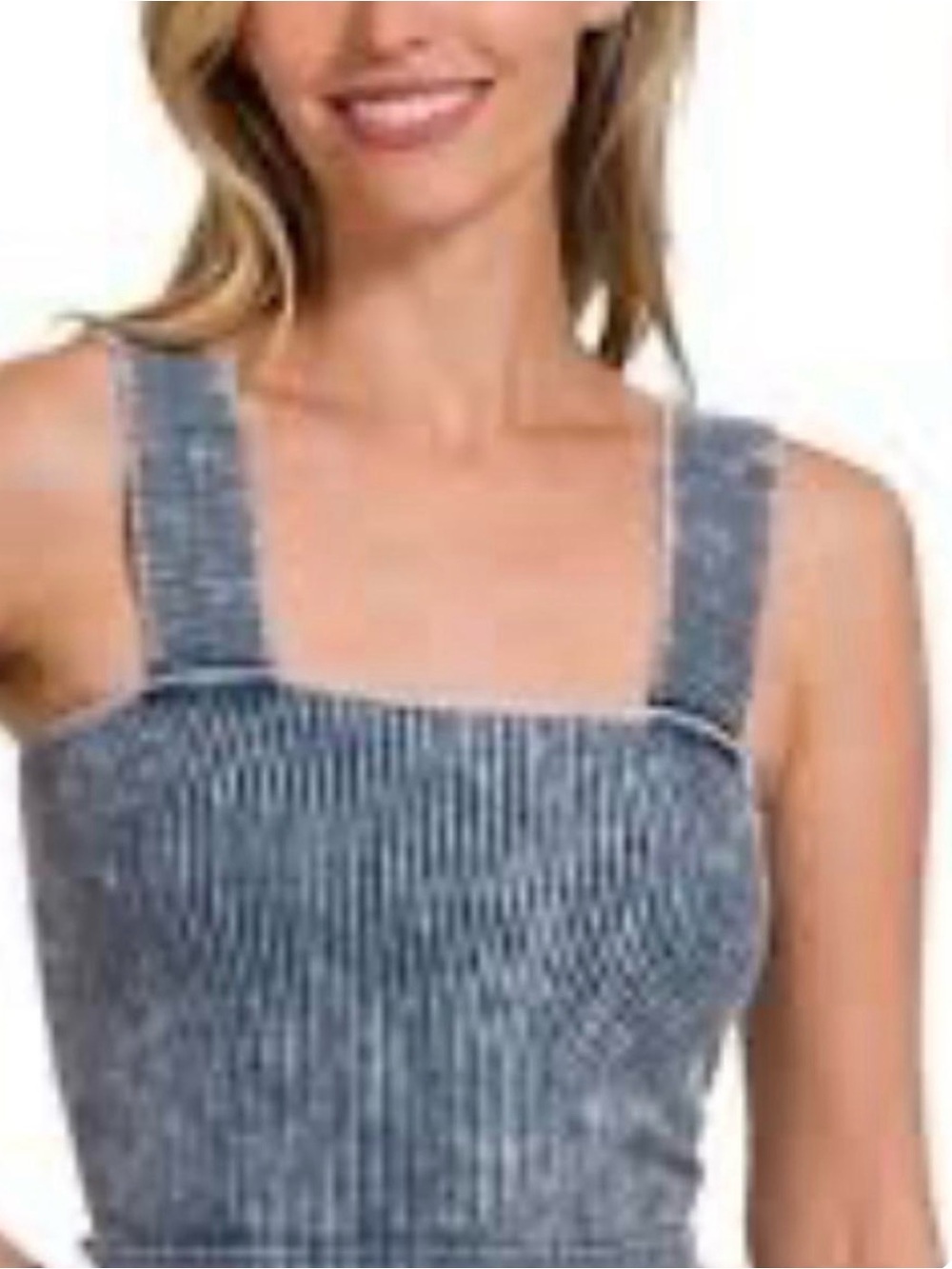 ZENANA NWOT Women’s Blue Acid Washed Ribbed Tank Style Top Sz Small/Medium